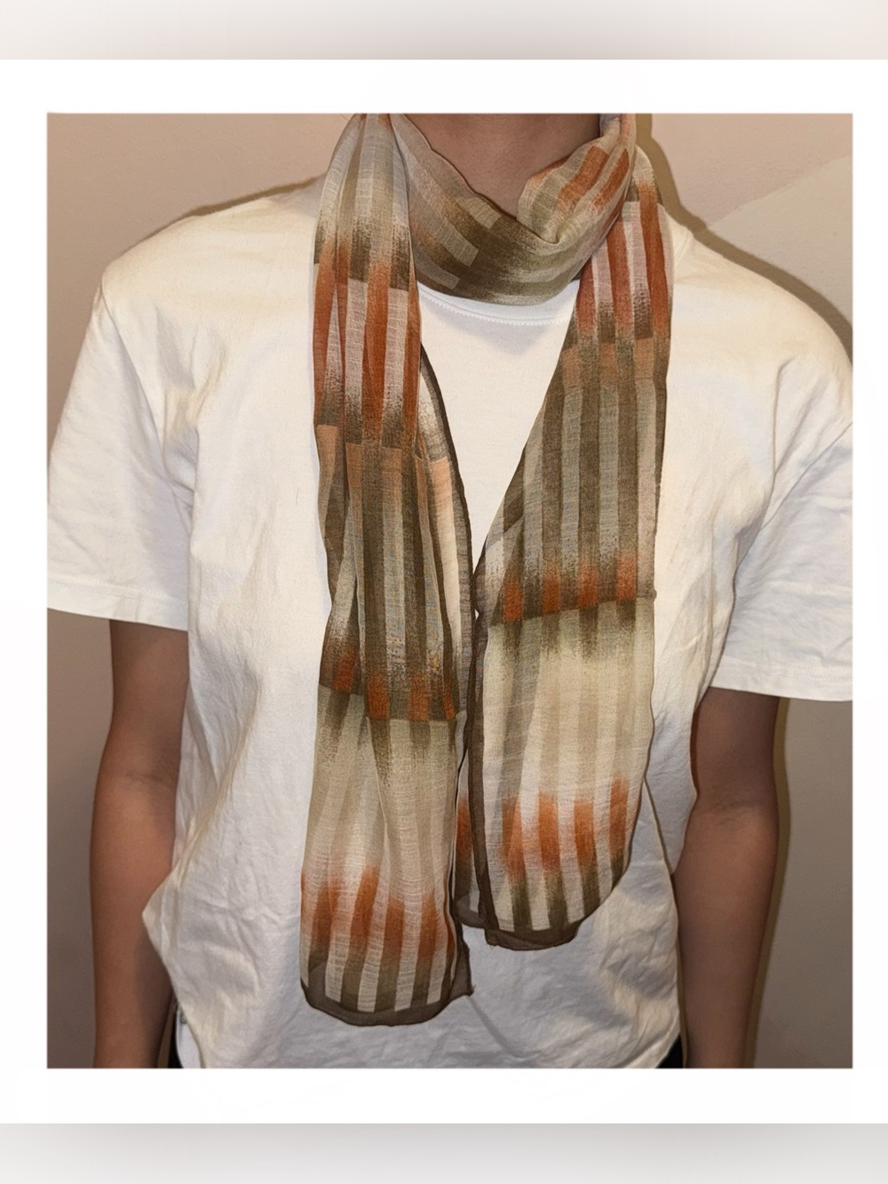 Lightweight Rust Striped Scarf